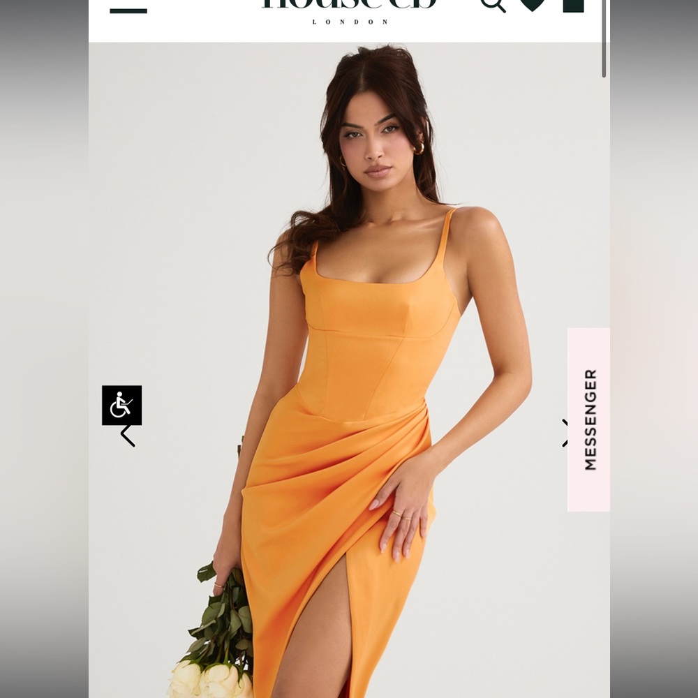 HOUSE OF CB BIANCA New Tangerine Orange Satin Corset Midi Dress XS Regular Cup
